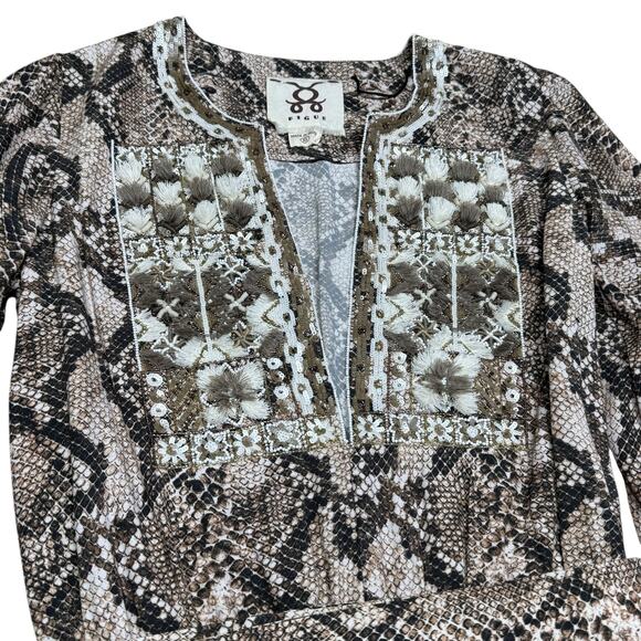 FIGUE Emani Snakeskin-Print Blouson Sleeve Dress Size XS - Picture 12 of 14